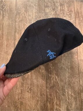 Original Penguin Black Flat Cap with Light Blue Embroidered Logo